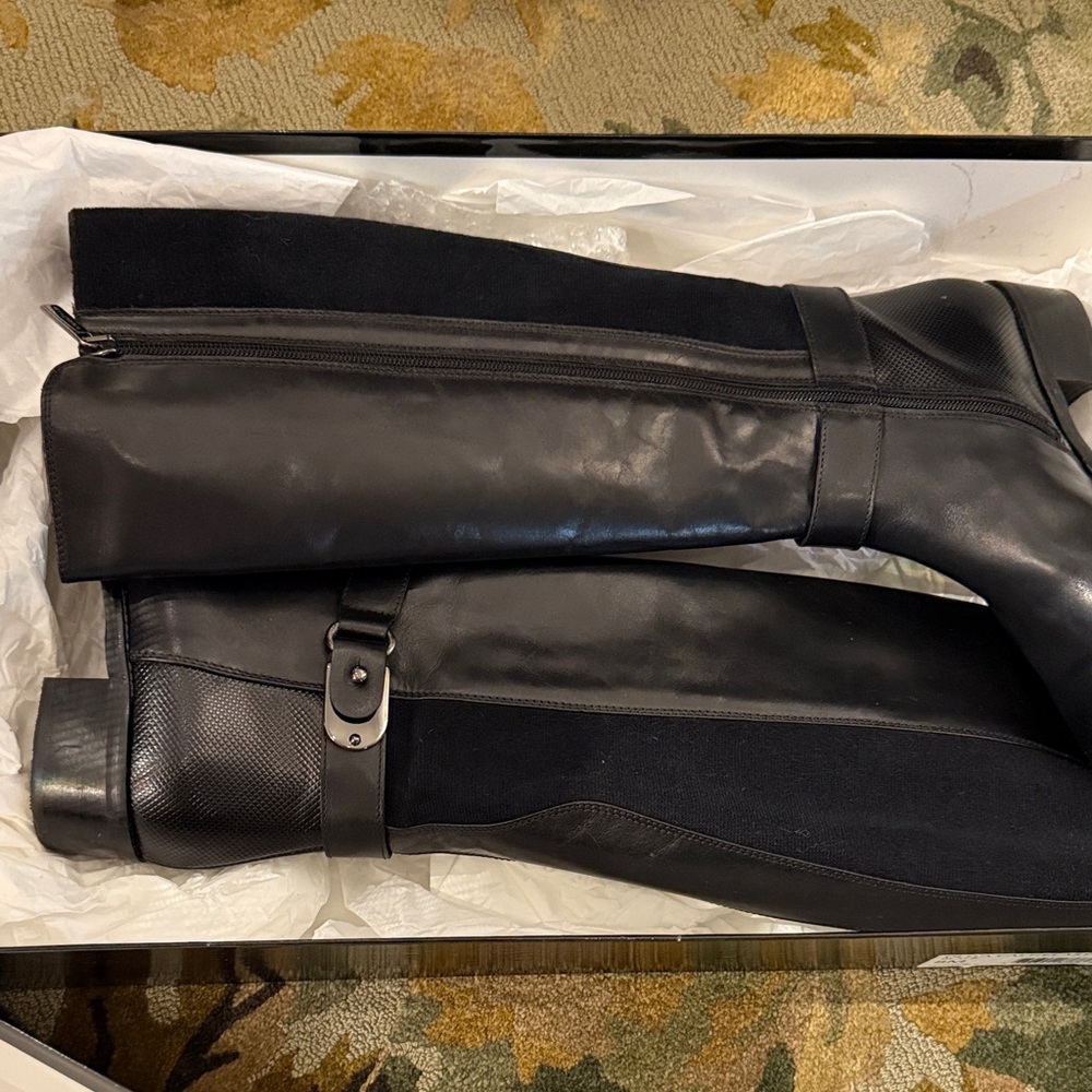 Aquatalia Black Leather Knee-High Boots